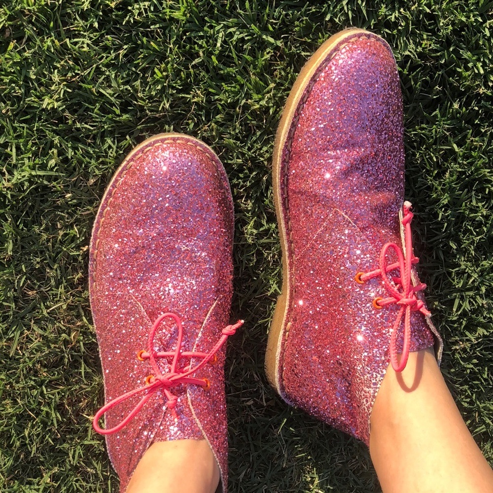 Sophia Webster pink glitter lace up shoes